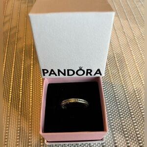 Authentic Pandora Silver Ring with Turquoise Crystals/Enamel